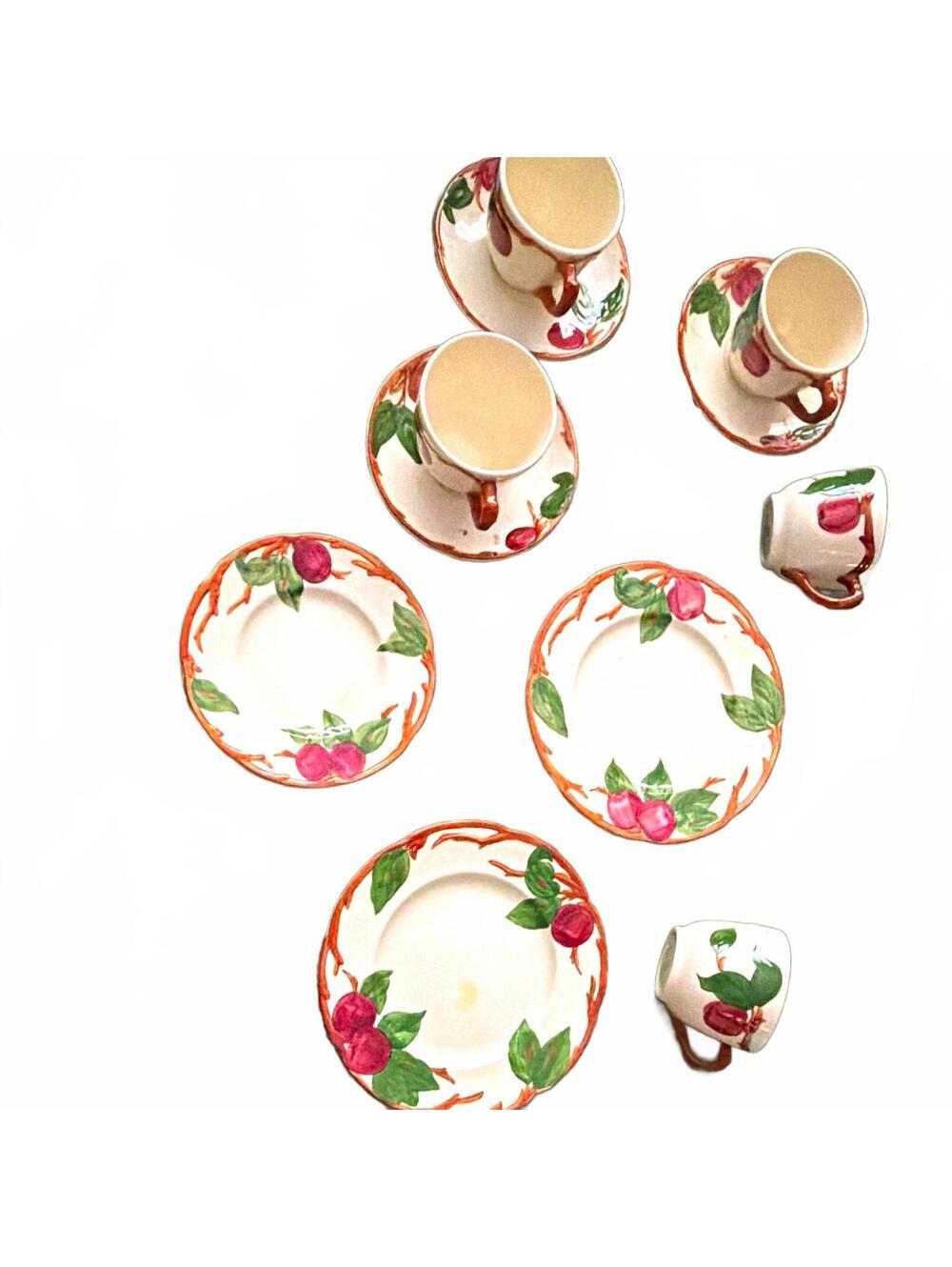 Unmarked Ceramic Fruit Pattern Dinner Set Cups Saucers Plates Round Printed